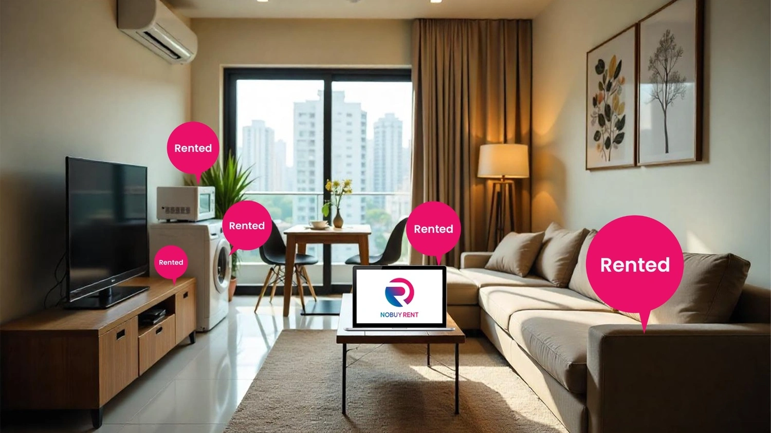 Rental Living Space with Rental items like sofa, tv etc
