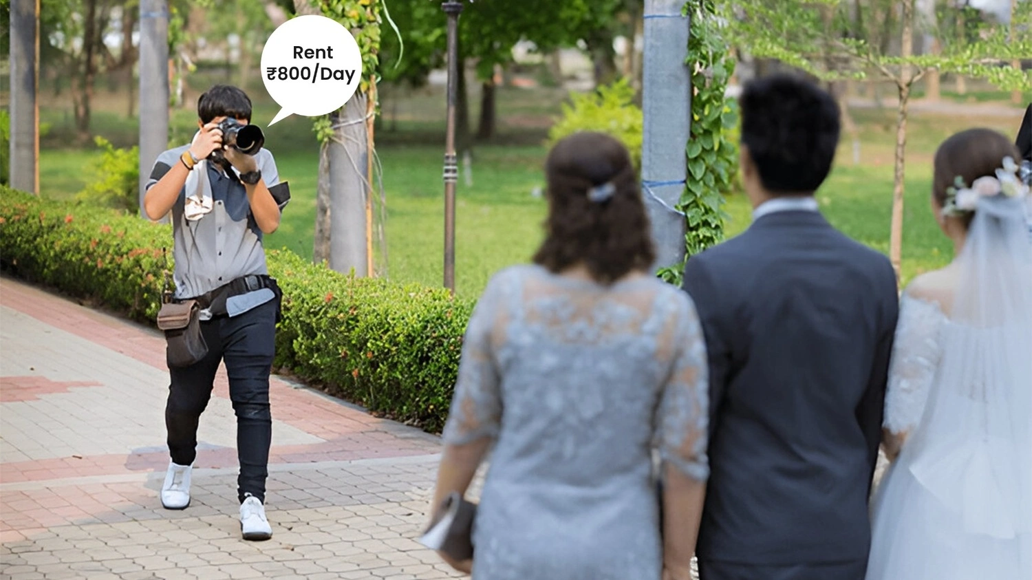 Young Indian man renting a Camera from a digital platform for Wedding Photoshoot