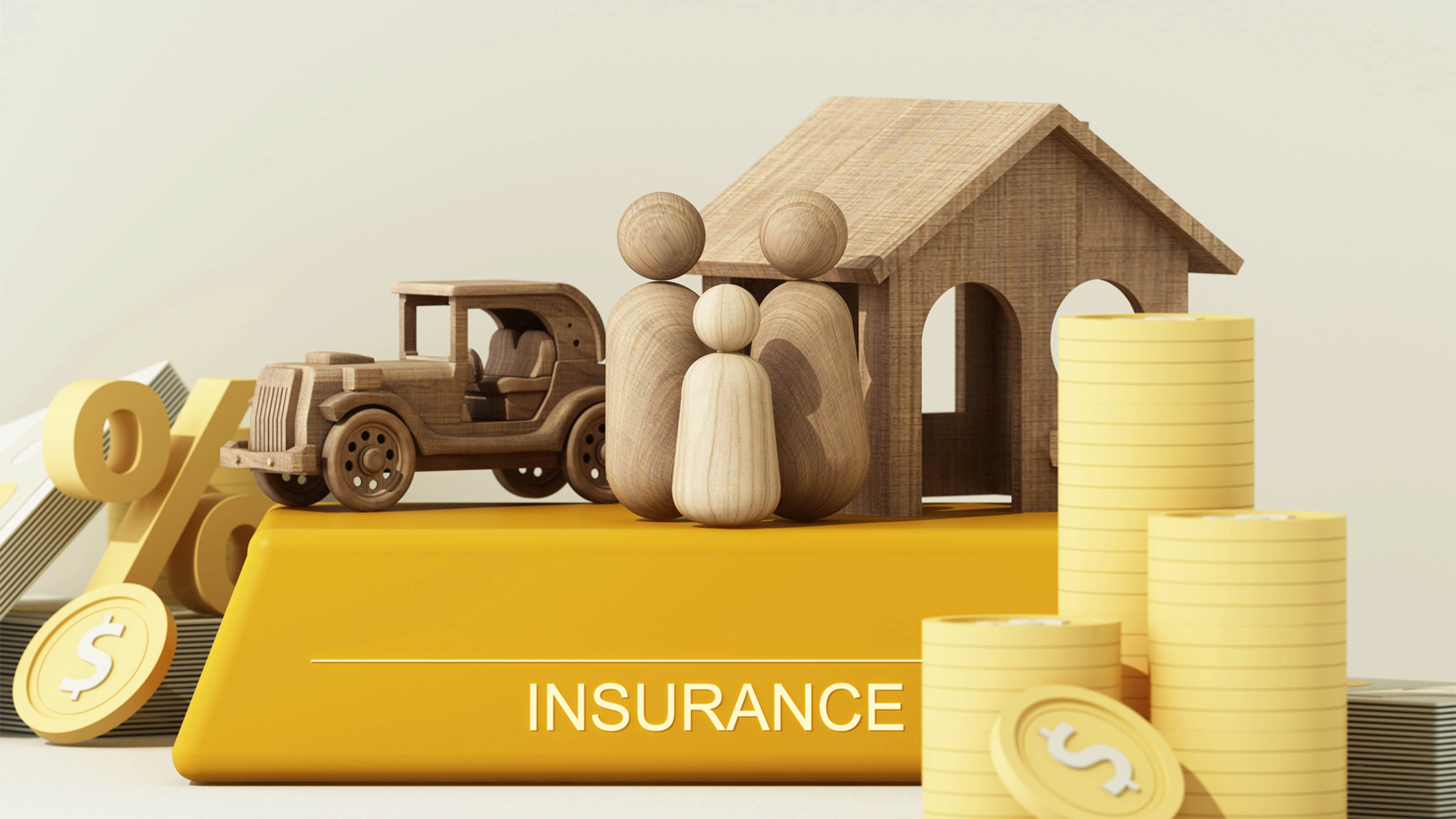 Wood toy representng family shows importance of insurance