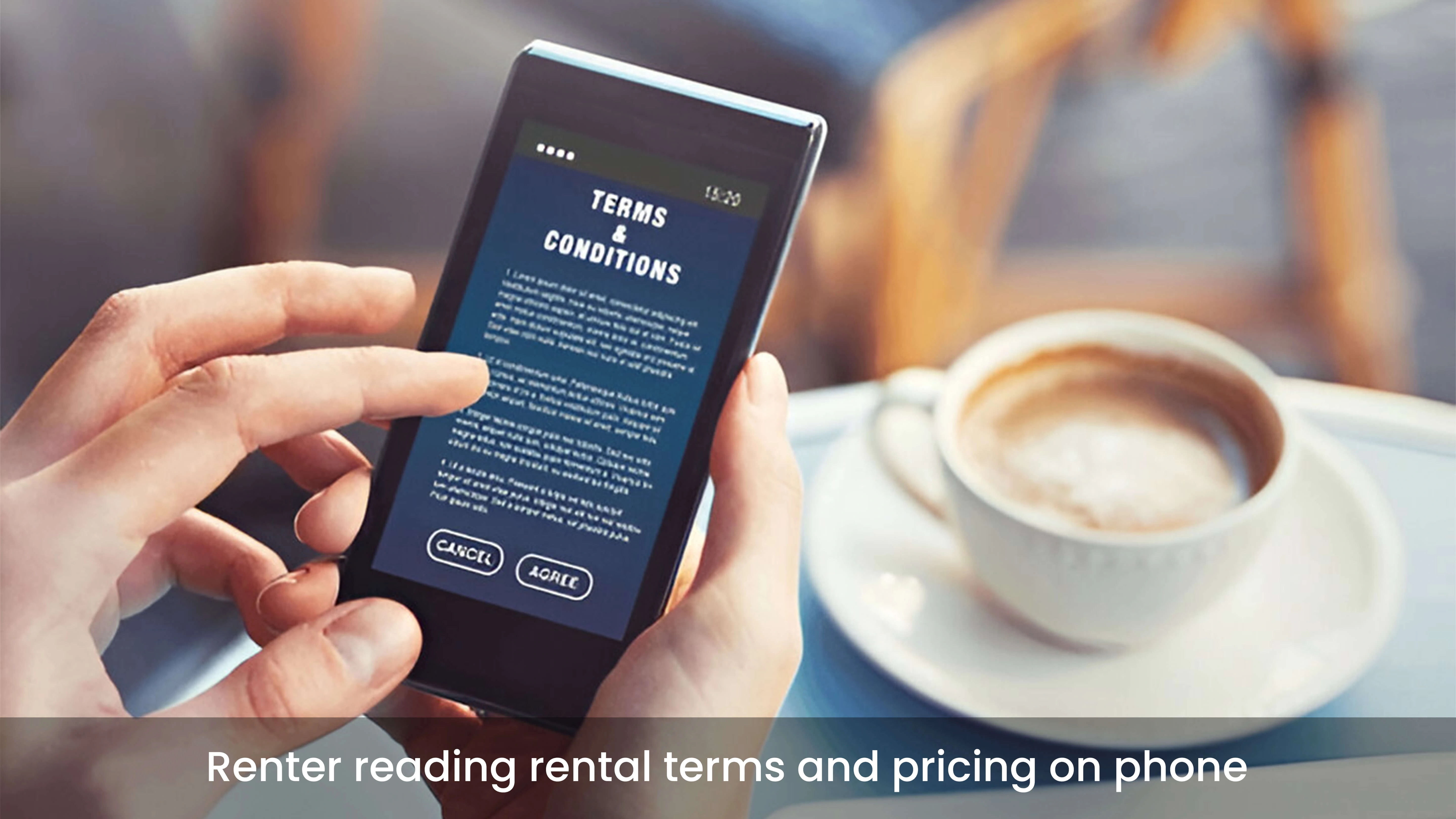User reading rental terms and pricing on phone