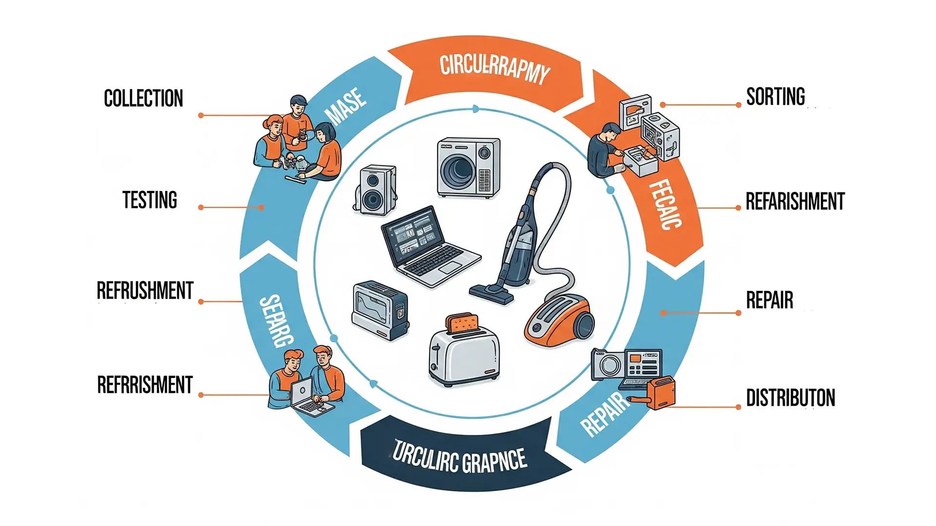 Illustrate represents how Reused electric appliances shown in a circular economy infographic