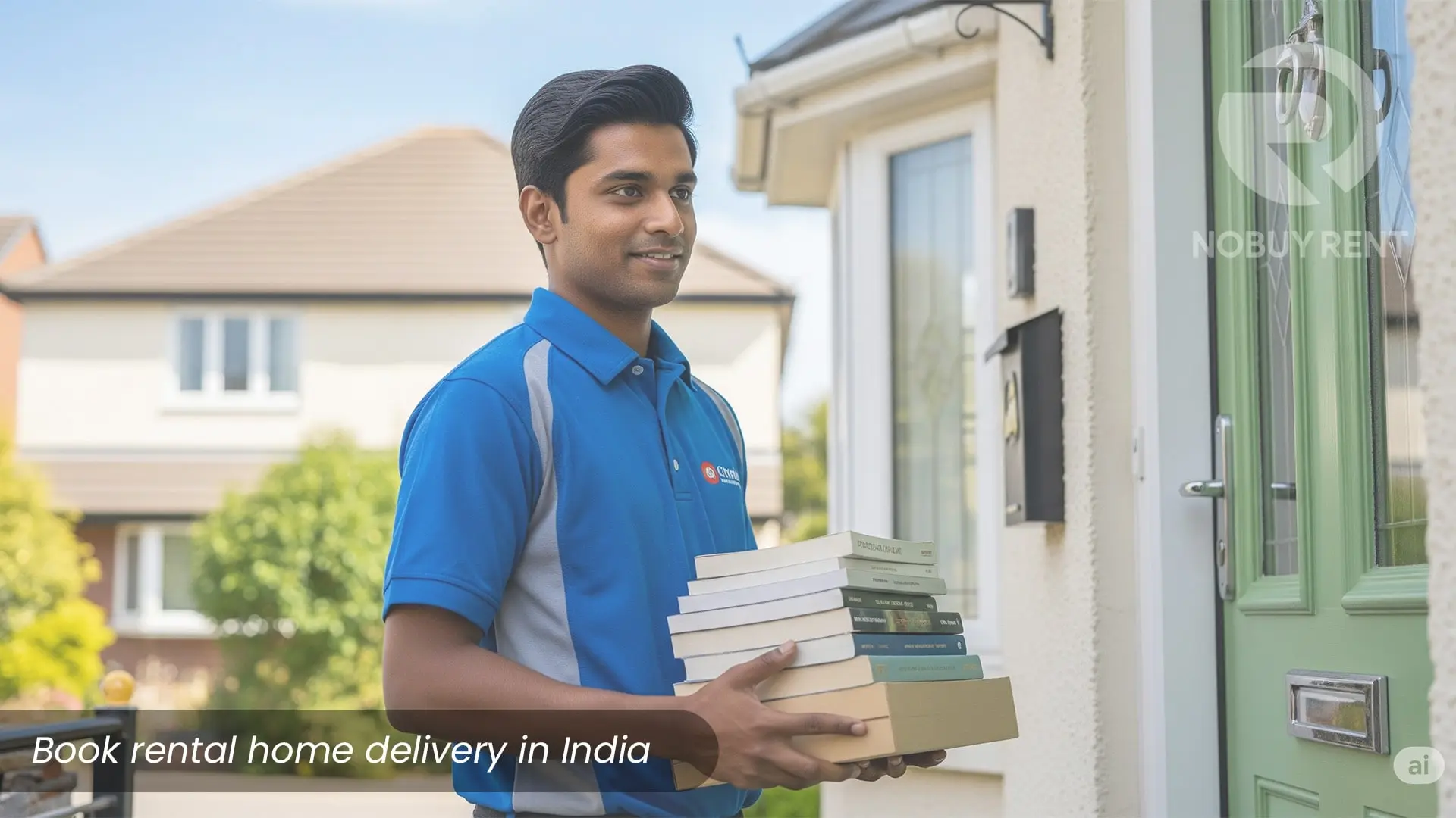 Delivery boy delivering rented books in india